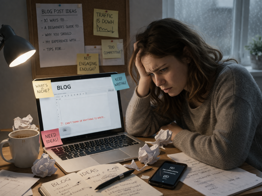 A woman facing blog challenges