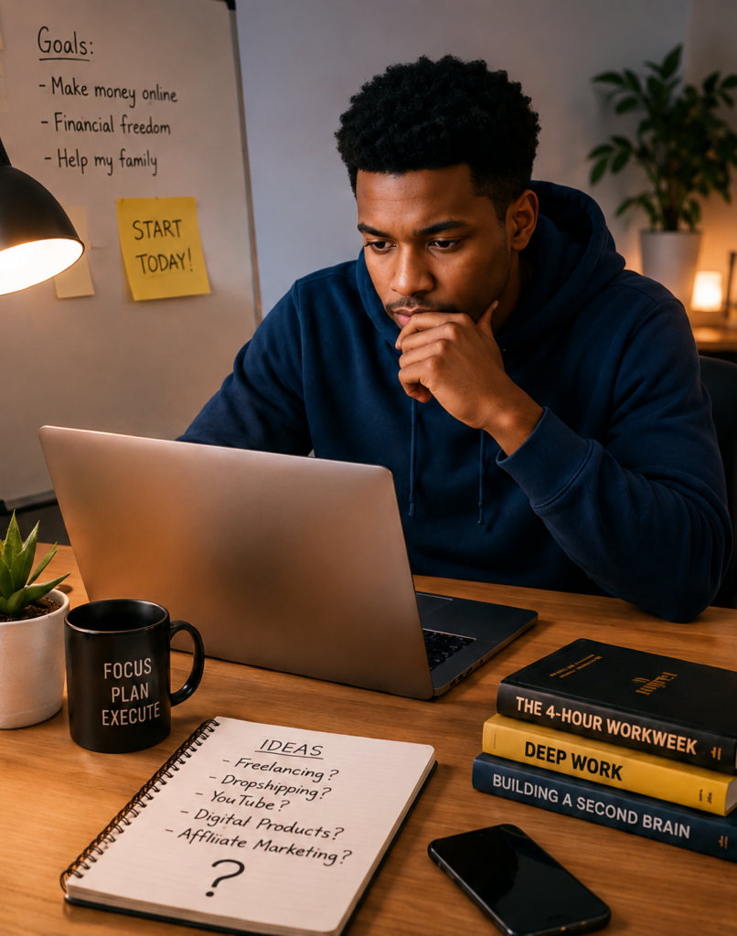 A man thinking about which side hustle to start.